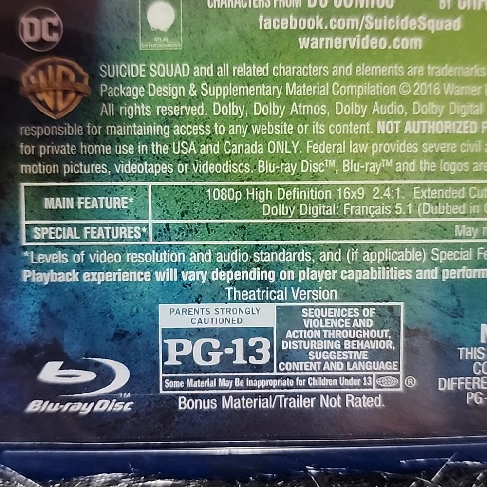 Suicide Squad Extended Cut Blu-ray. PG-13.  3-DVD SET - Picture 8 of 11